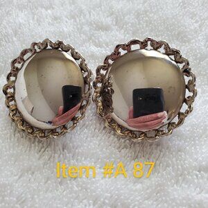 silver chrome like earrings, item # A - 87 , very good condition , clip on